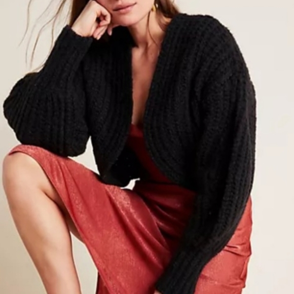 Anthropologie Rae black cropped knit shrug sweater - Picture 3 of 11